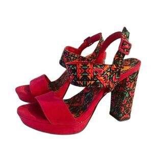Rocket dog bright pink floral y2k style chunky heels with straps size 8